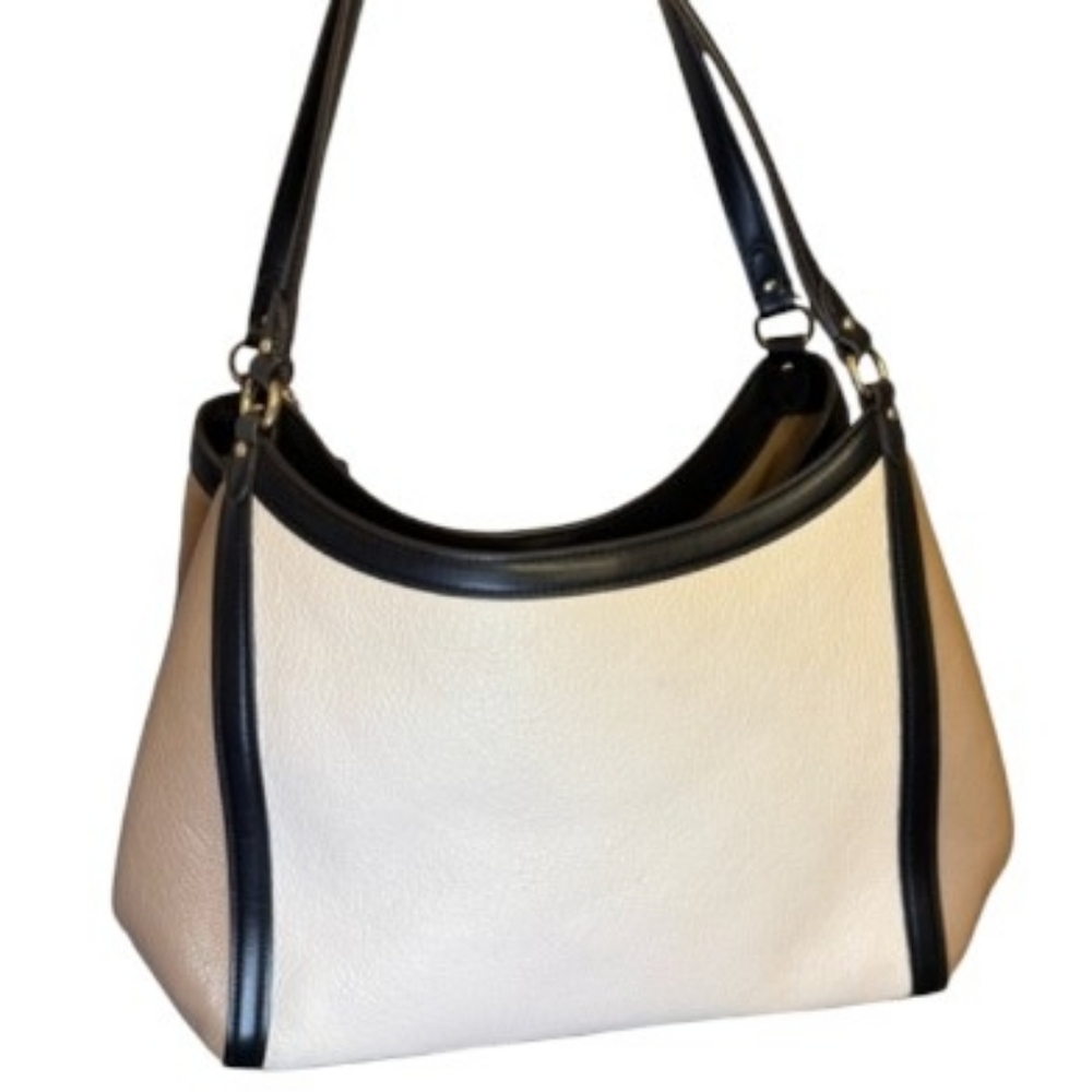 NWOT Coach Kristy Pebbled Leather colorblock black tan cream Shoulder Bag Purse - Picture 2 of 9